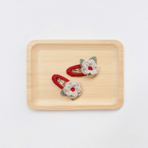 Girl Hair Clip Floral Knitted CNY Pair (GHP6410)